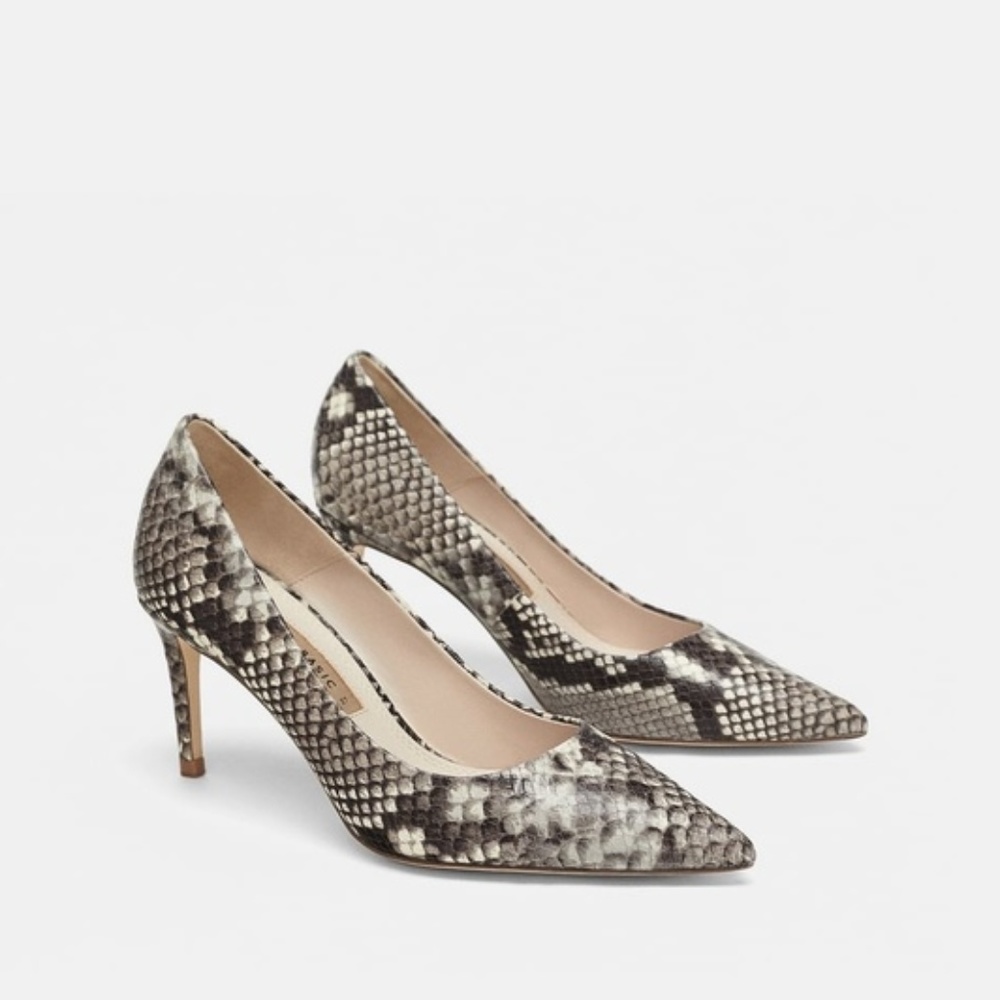 Zara Snakeskin Snake Print Leather Pumps 6917 NWT